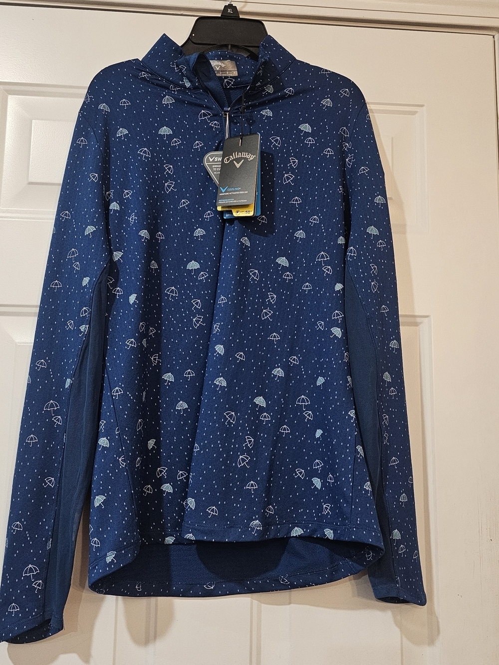 Callaway Blue Umbrella Print Zip-Front Pullover Size Large Golfcore{Bx19}